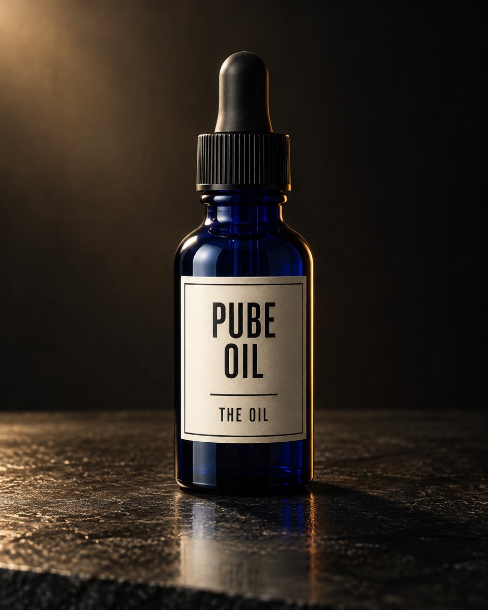 PubeOil — The Oil, 1 fl oz cobalt bottle